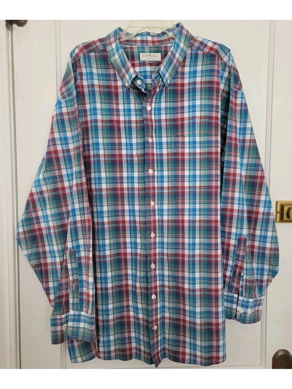 Oak Hill Stretch Shirt 4XL Blue Multi Plaid Button Down Big Tall Cotton